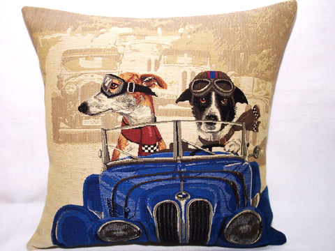 PILLOW COVER DOGS IN BLUE CAR