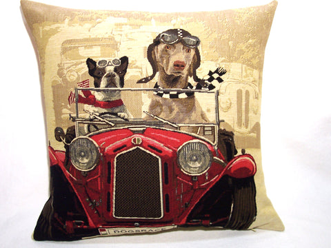 PILLOW COVER DOGS IN RED CAR