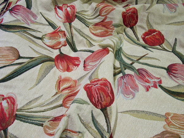 Tulips background ecru fabric weaving tapestry