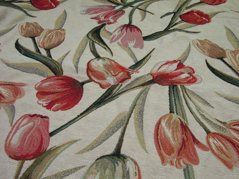 Tulips background ecru fabric weaving tapestry